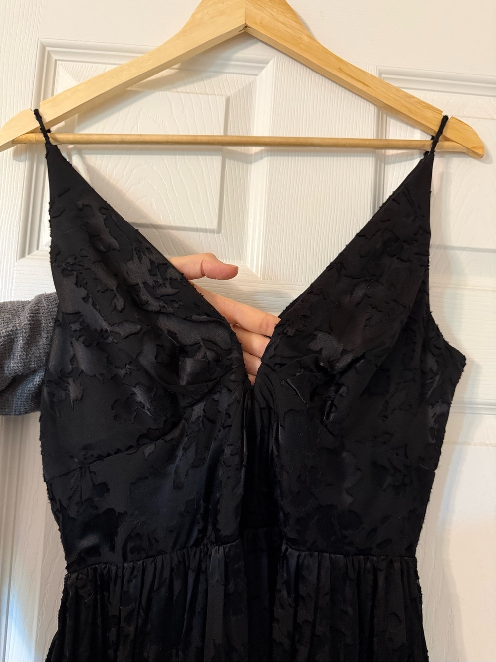 Black Textured V-Neck Spaghetti Strap Dress